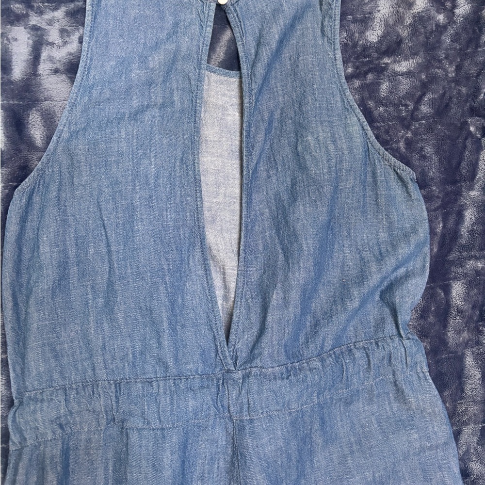 GAP Denim Sleeveless Tie-Waist Jumpsuit in Light Blue - Picture 2 of 5